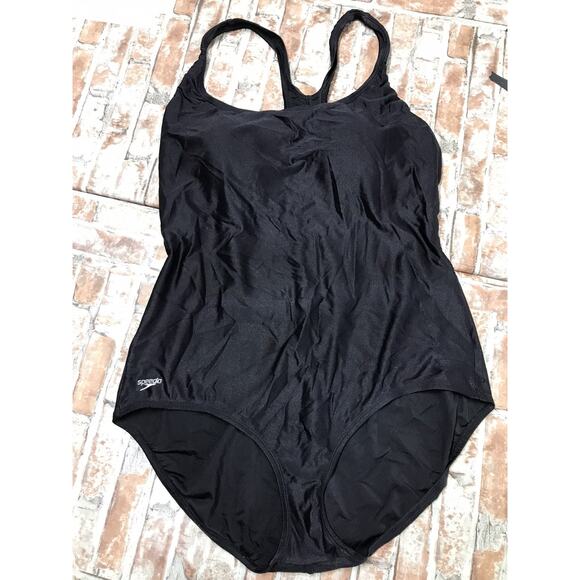 Speedo Women's Black One Piece Bathing Suit Swim Suit Plus Sz 22 Lightly Padded - Picture 2 of 12